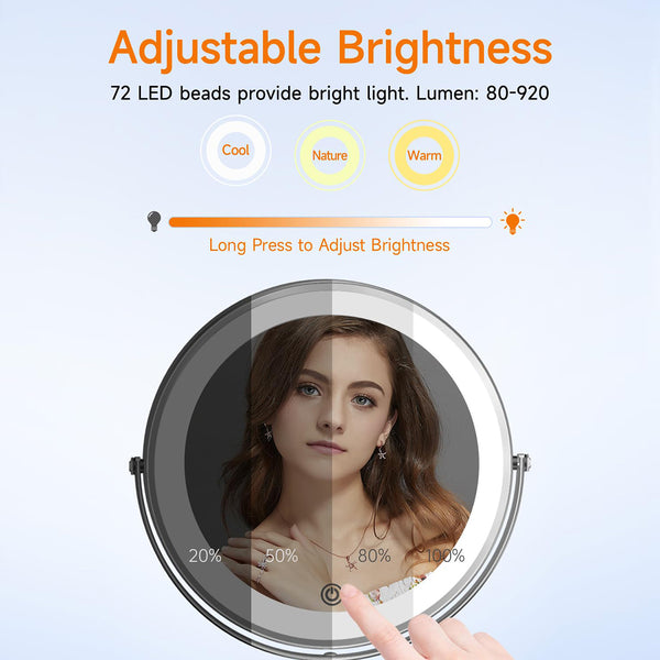 Fascinate Rechargeable LED Makeup Mirror with 1X/10X Magnification 20cm Double-Sided and Dimmable 3 Colour