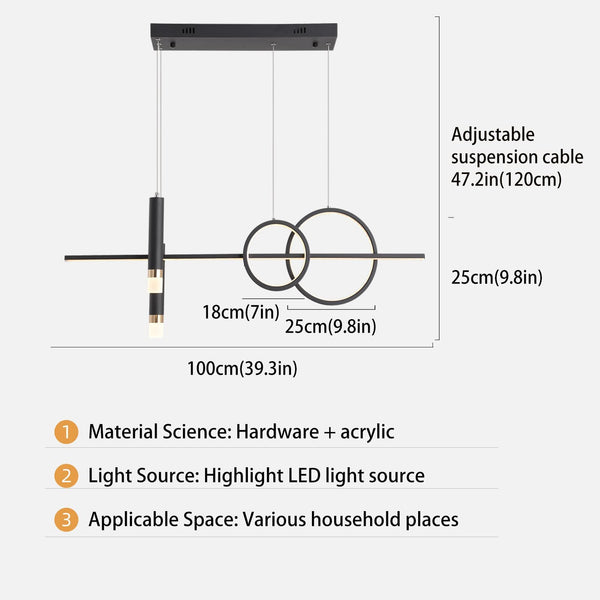 Garwarm Modern Black Dimmable LED Pendant Light with Remote