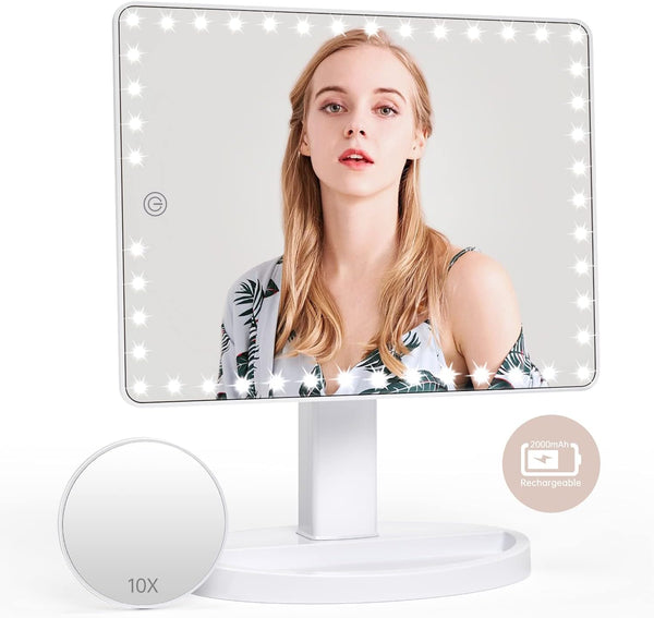 Fascinate Portable Tabletop Desk Cosmetic Illuminated Mirror Mirror 10X Magnification, Touch Screen, 360 degrees Rotation