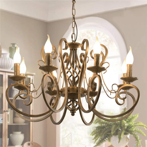 Garwarm 6-Light Chandelier Vintage Iron Candle Pendant for Kitchen or Dining Room