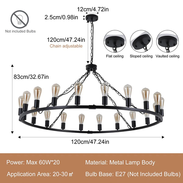 Garwarm 20-Light Wagon Wheel Chandelier