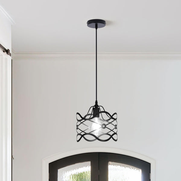 Garwarm Black 1/4 Light Chandeliers Pendant Light 25 cm Cage Modern Lamp