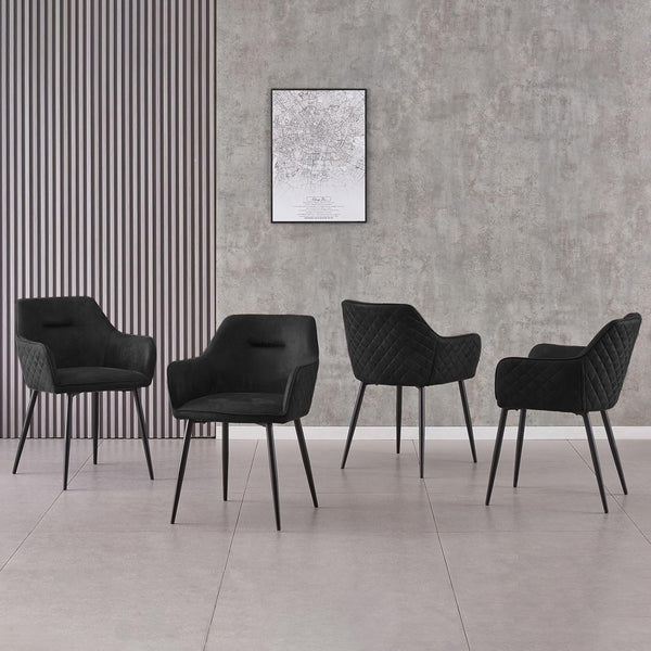 Matteo Black Suede Fabric Dining Chairs with Matte Metal Legs for Kitchen and Living Room 2 /4 /6 pcs