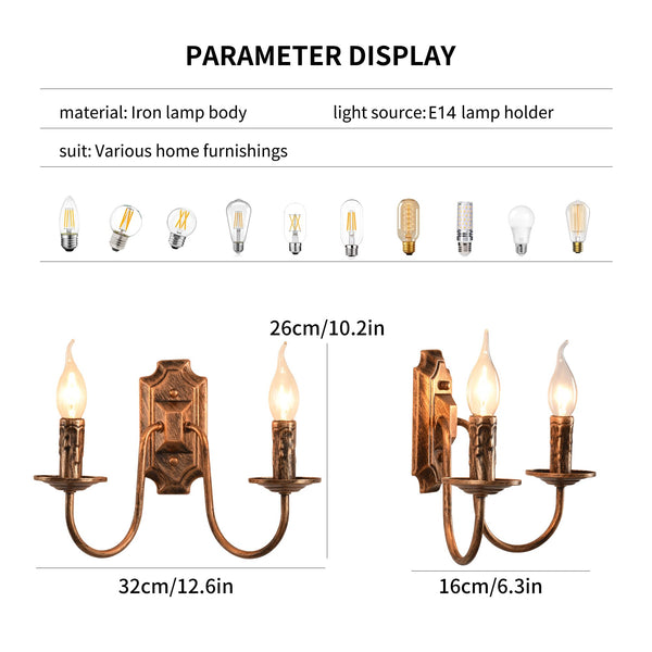 Garwarm Vintage Bronze 2-Light Wall Sconce