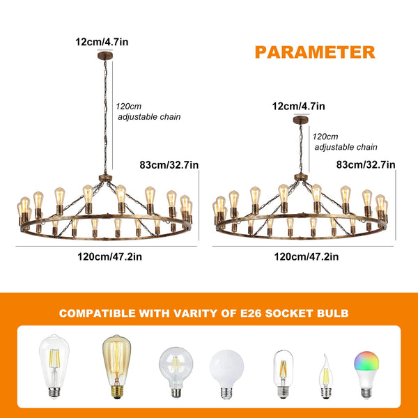 Garwarm 20-Light Wagon Wheel Chandelier