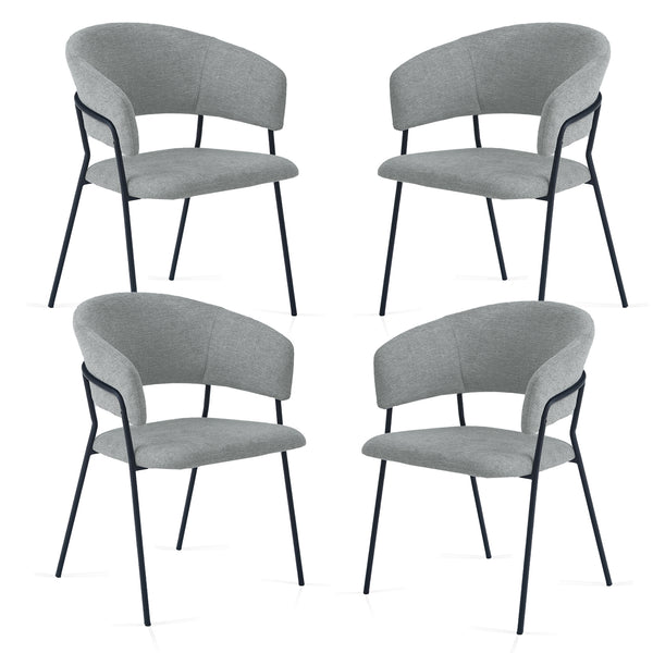 Matteo Set of 4 Light Grey/Dark Grey Modern Dining Chairs Fabric Upholstered Seat with Metal Legs