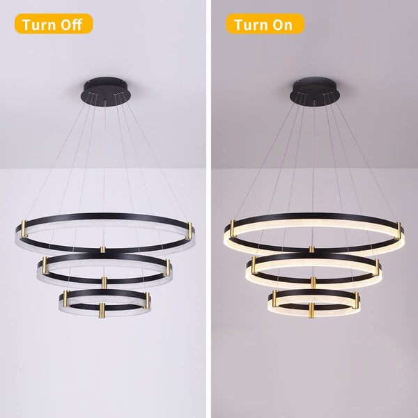 Garwarm Dimmable LED 3-Ring Acrylic Crystal Chandelier