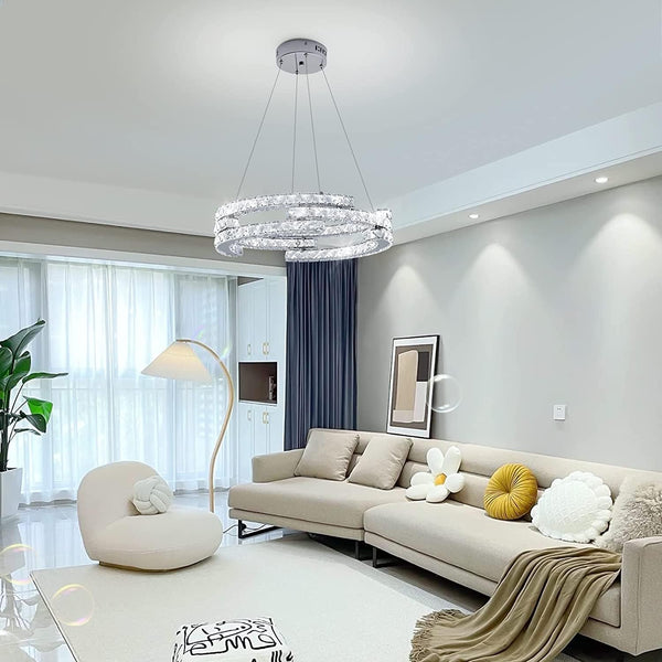 Garwarm Chrome Crystal Dimmable Pendant Light with Remote