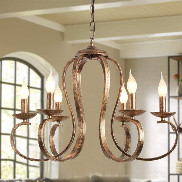 Garwarm 6-Light Vintage French Chandelier Candle-Style Pendant in Black/Brown Finish