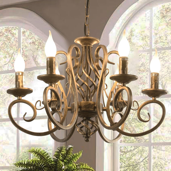 Garwarm 6-Light Chandelier Vintage Iron Candle Pendant for Kitchen or Dining Room