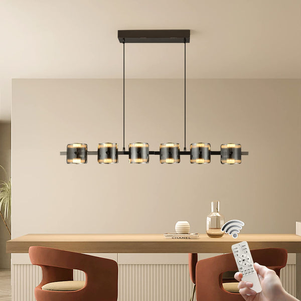 Garwarm Black Modern Pendant Light Glass Lampshade Lamp Dimmable Pendant Lamp with Remote