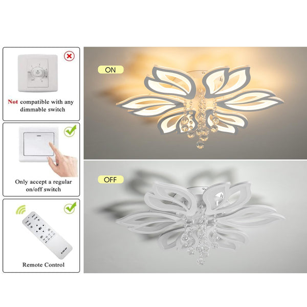 Garwarm 6-Head White Acrylic Flower Ceiling Light 56W LED Ceiling Lamp