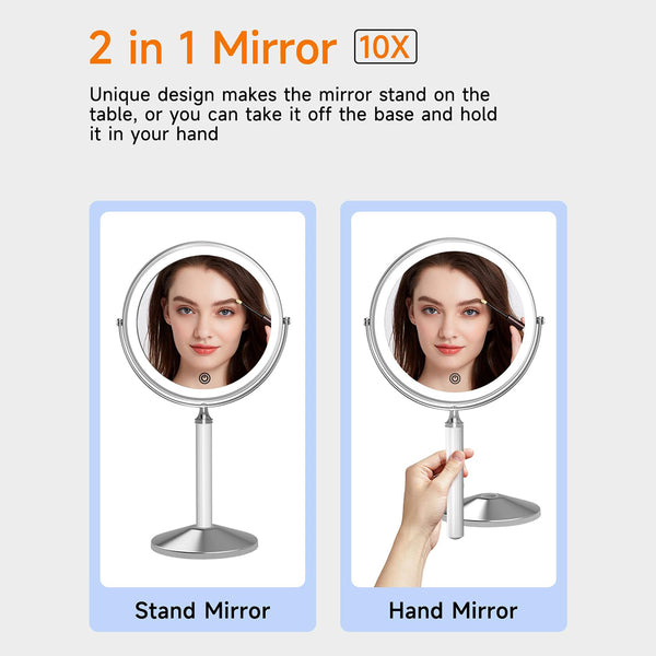 Fascinate Rechargeable LED Makeup Mirror with 1X/10X Magnification 20cm Double-Sided and Dimmable 3 Colour