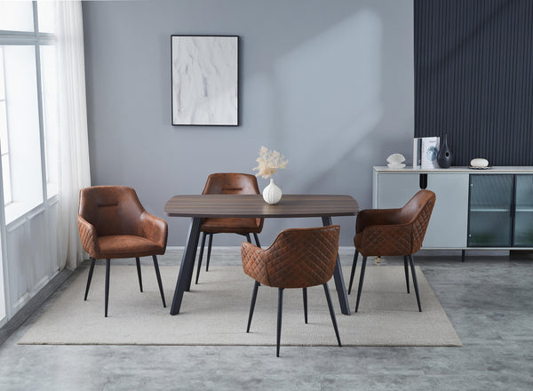 Matteo Brown/Biege 140 cm Dining Table, 4-6 Seater, Black Legs