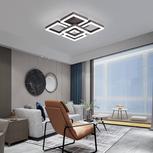 Garwarm 5-Square Coffee Acrylic Dimmable Modern LED Ceiling Lights with Remote Control