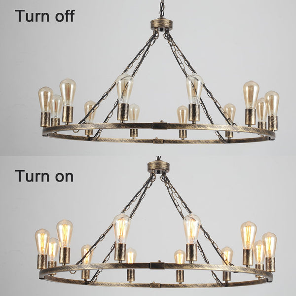 Garwarm 12-Light Vintage Wagon Wheel Chandelier