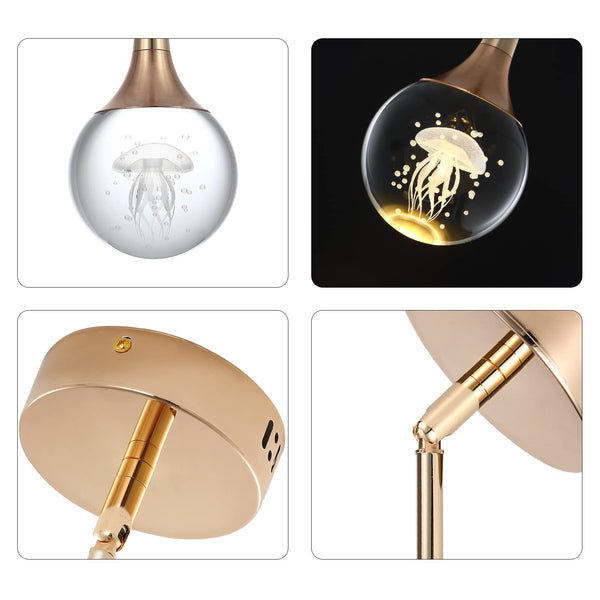 Garwarm Gold Crystal Jellyfish LED Pendant Light with Metal Rod