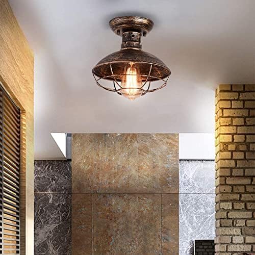 Garwarm Industrial Ceiling Light with Metal Cage Semi-Flush Bronze Fixture