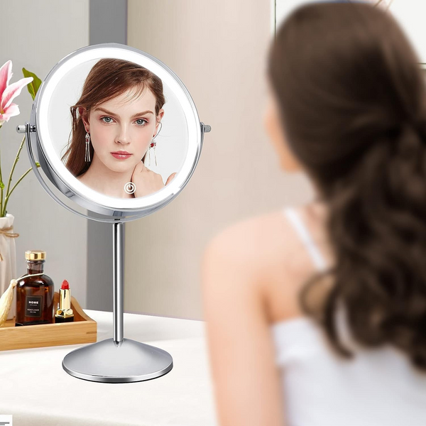 Fascinate Rechargeable Lighted Makeup Mirror with 3 Colour Lights, 1x/10x Magnification, Touch Dimming, 360 degrees Rotation