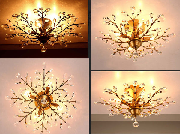 Garwarm 4-Light Vintage Gold Crystal Ceiling Lights