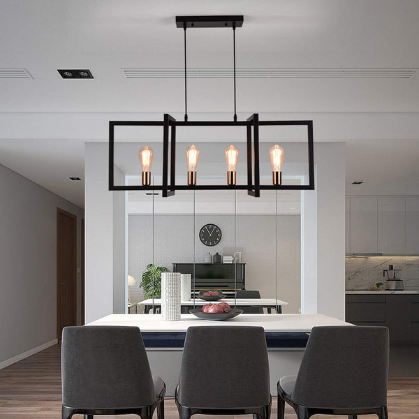 Garwarm Modern Kitchen 4-Light Matte Black Rectangular Chandelier