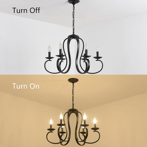 Garwarm 6-Light Vintage French Chandelier Candle-Style Pendant in Black/Brown Finish