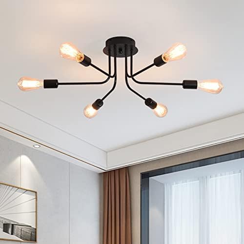 Garwarm 6-Light Gold/Black Modern Chandelier, Semi Flush Ceiling Light for Living Room