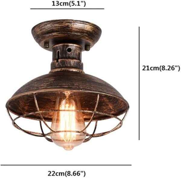 Garwarm Industrial Ceiling Light with Metal Cage Semi-Flush Bronze Fixture