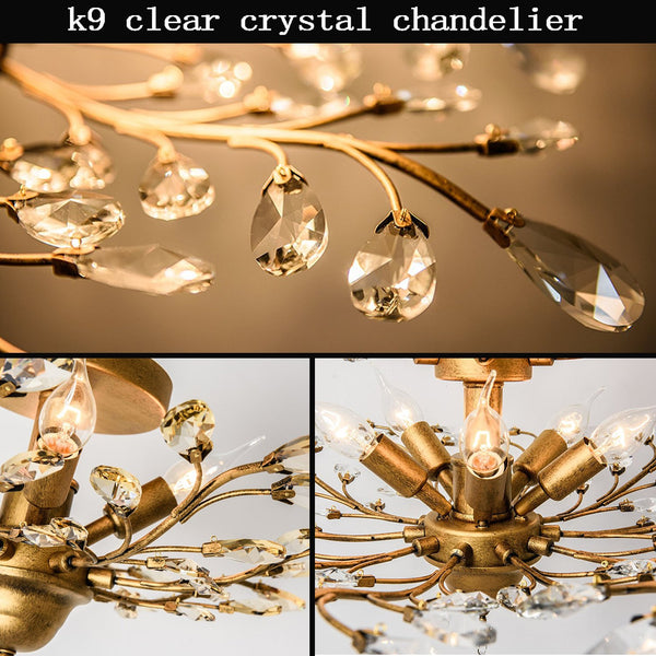 Garwarm 4-Light Vintage Gold Crystal Ceiling Lights