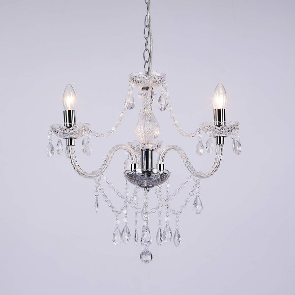 Matteo 3/5 Light Chandelier, Pendant Lamp, Chrome, Clear Acrylic Bedroom Living Room Ceiling Light