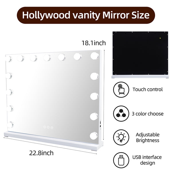 Matteo Hollywood Makeup Vanity Mirror 15 Dimmable LED Bulbs, Dressing Table SKU:MT005846-1