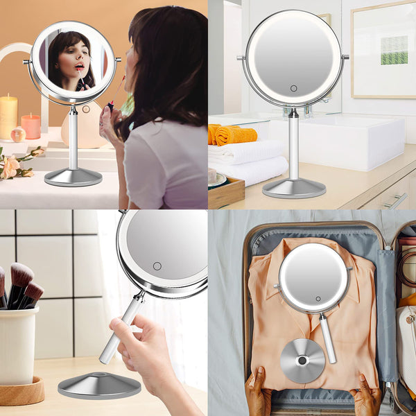 Fascinate Rechargeable LED Makeup Mirror with 1X/10X Magnification 20cm Double-Sided and Dimmable 3 Colour