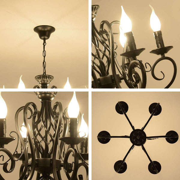 Garwarm 6-Light Chandelier Vintage Iron Candle Pendant for Kitchen or Dining Room