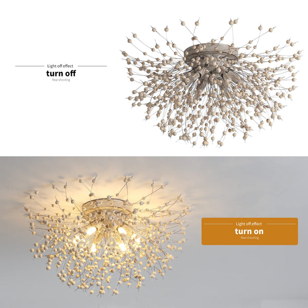 Garwarm Wooden Bead Dandelion Ceiling Light for Dining or Living Room