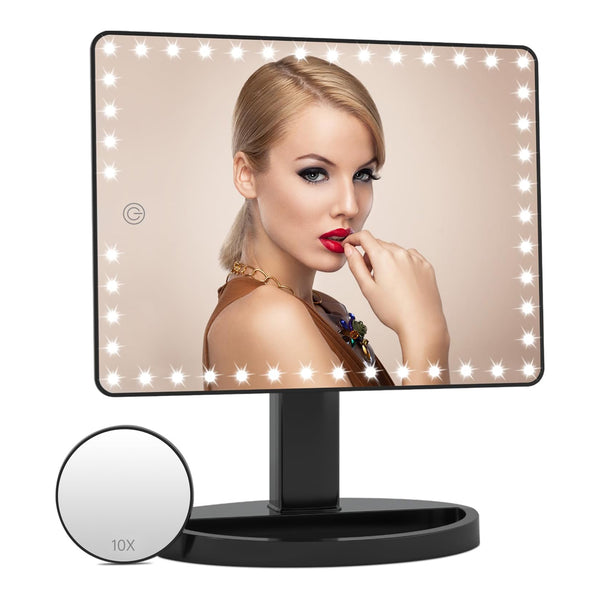 Fascinate Portable Tabletop Desk Cosmetic Illuminated Mirror Mirror 10X Magnification, Touch Screen, 360 degrees Rotation