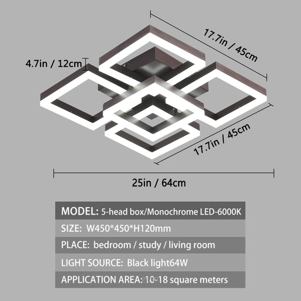 Garwarm 5-Square Coffee Acrylic Dimmable Modern LED Ceiling Lights with Remote Control