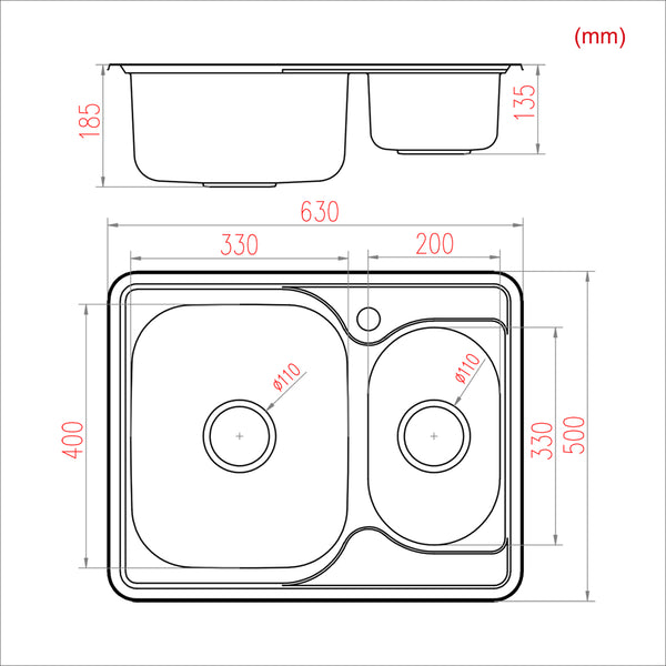 Lansida Premium Stainless Steel Double Basin Sink with Plated Surface for Kitchen