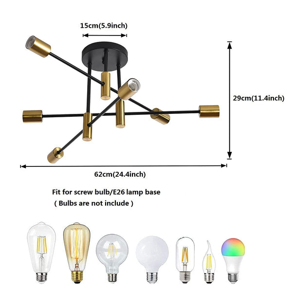 Garwarm Industrial Chandelier Mid Century Semi Flush Mount Ceiling Light Fixture Bedroom OY0109