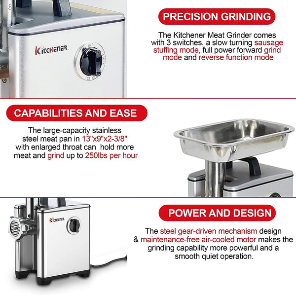 Kitchener Electric Stainless Steel High HP Meat Grinder sku:GBM010