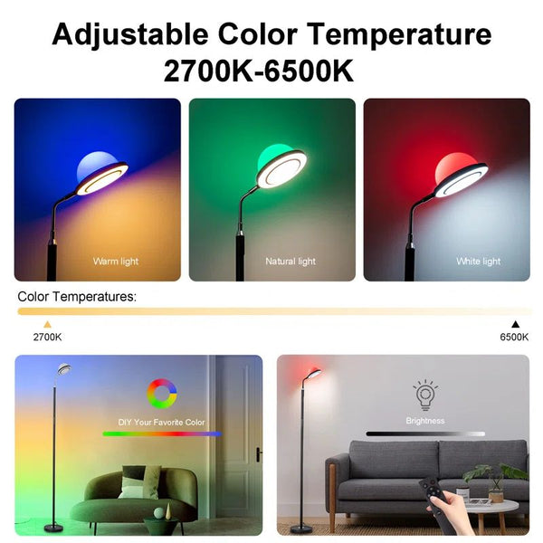 Garwarm 174cm Black RGB Dimmable LED Reading Floor Lamp