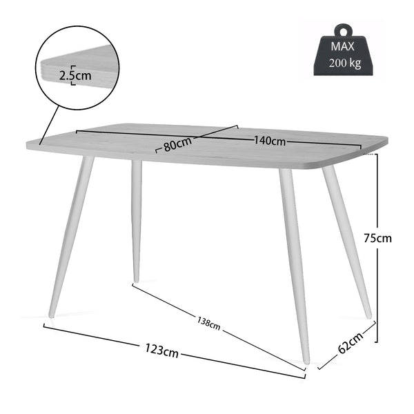 Matteo Wooden Dining Table with Black Metal Legs 140 x 80 cm, Dark Walnut