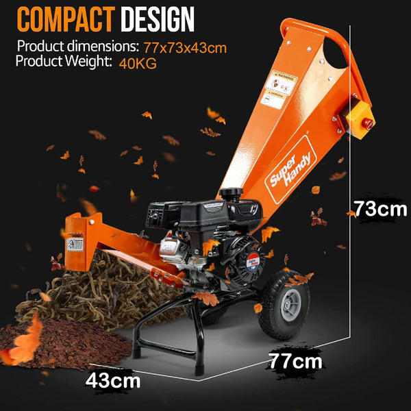 SuperHandy Wood Chipper Shredder Mulcher 196cc Motor Engine Heavy Duty Compact Rotor Assembly Design 5cm Max Capacity Aids in Fire Prevention and Building Firebreaks GBO006