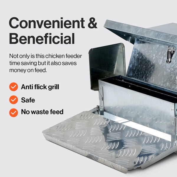 [Pre-Order] SuperHandy Chicken Feeder Automatic 20lbs (9kg) Capacity Trough Feeds 6-12 Poultry/Fowl Up to 10 Days Keeps Dry with Spill Proof Galvanized Steel Bird Prevention for Chickens, Pheasants, or Roosters GBTS016 ( Restock date: Early July)