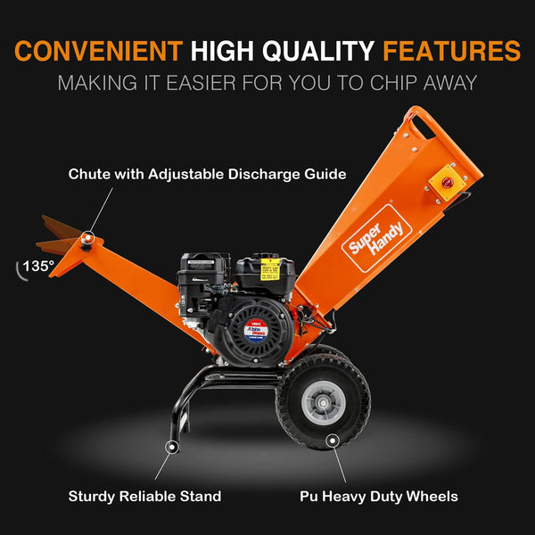 SuperHandy Wood Chipper Shredder Mulcher 196cc Motor Engine Heavy Duty Compact Rotor Assembly Design 5cm Max Capacity Aids in Fire Prevention and Building Firebreaks GBO006