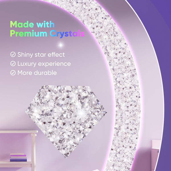 Fascinate Heart Shaped Crushed Diamond LED Vanity Mirror  with RGBWY Lights 3 Modes 8 Colours Dimmable Wall-Mounted