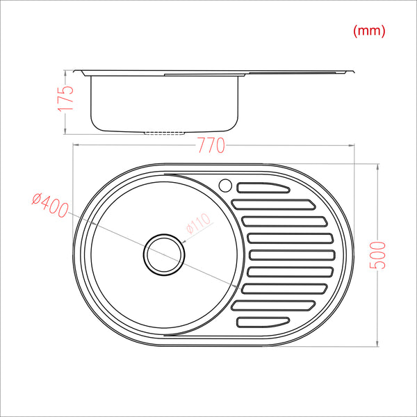 Lansida Round Stainless Steel Sink with Plated Surface and Integrated Plate