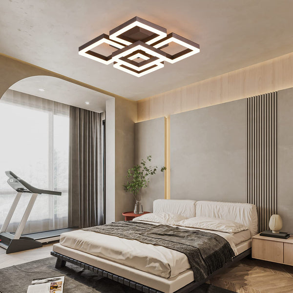 Garwarm 5-Square Coffee Acrylic Dimmable Modern LED Ceiling Lights with Remote Control