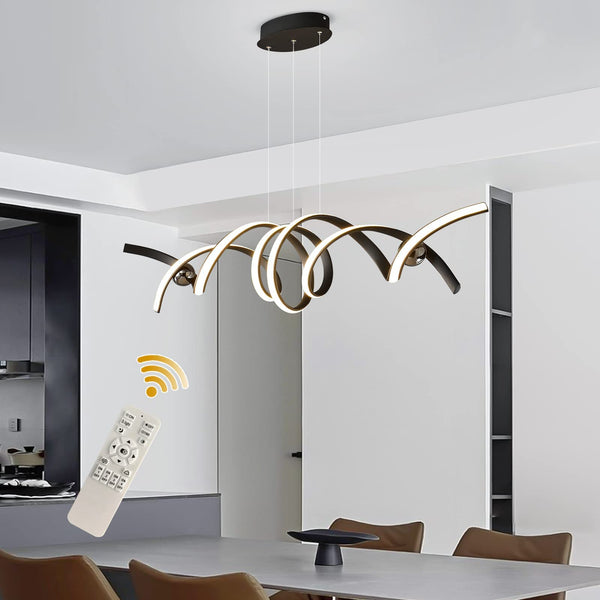 Garwarm Black 38W Modern Spiral Chandeliers Dimmable Pendant Light with Remote