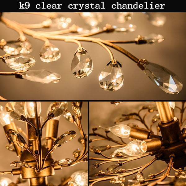 Garwarm 3-Head K9 Crystal Pendant Light Adjustable Height for Living Room Bedroom