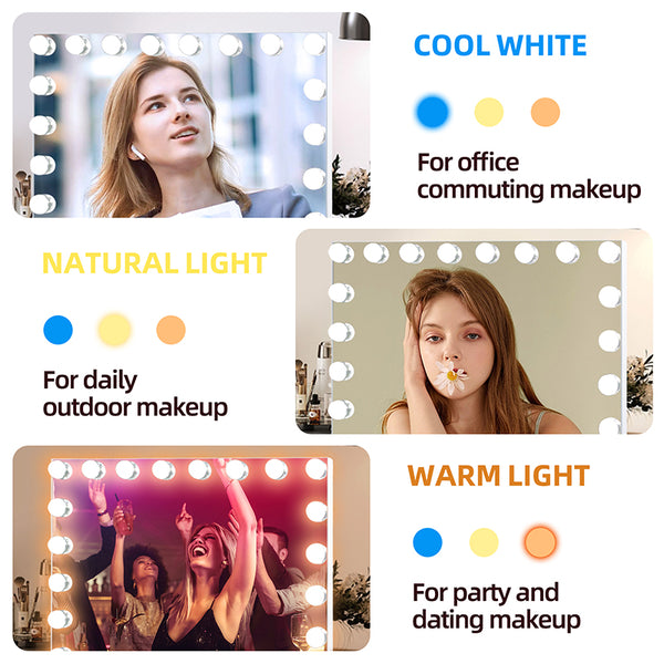 Matteo Hollywood Vanity Mirror  USB Charging Light up Makeup Mirror with 18 LED Dimmable Bulbs 3 Color Lights Bedroom Cosmetic Mirror for Table and Wall MT008058-1